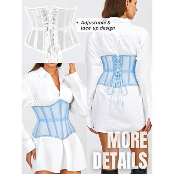 Corset Belt Mesh Lace-Up Boned Waist Cincher, SZ MRDIUM, 5C-152T001 - Picture 2 of 2